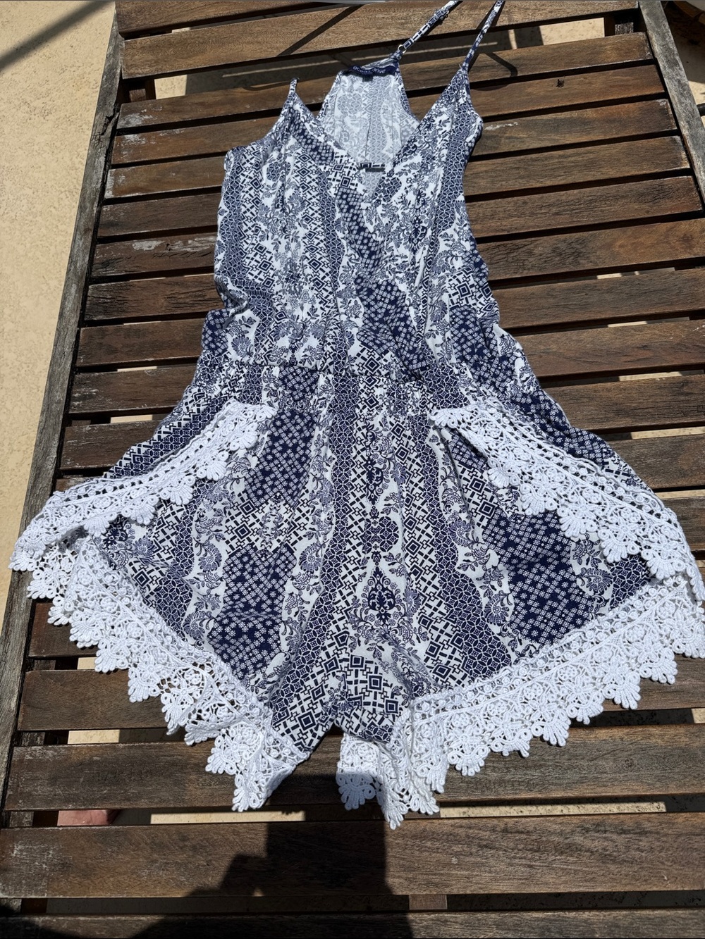 Ocean Drive Navy and White Crochet Trim Romper